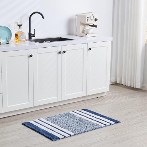 CozeCube Navy Blue Striped 32"x20" Non Slip Washable Bath Mat