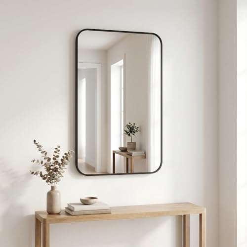 BEAUTYPEAK 16" x 24" Rectangular Wall Mounted Bathroom Mirror, Black