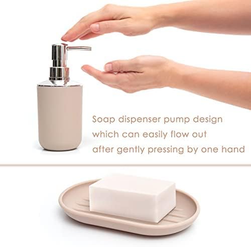 Moss & Stone 6-Piece BeigeBathroom Accessories Set, Soap Dispenser
