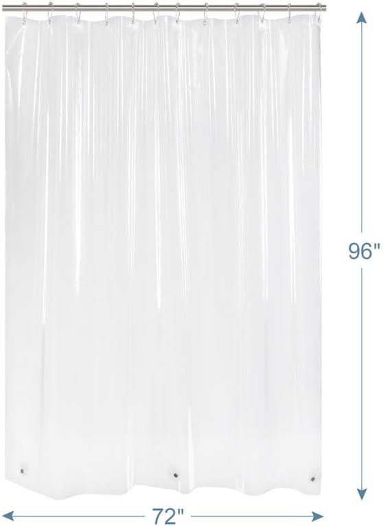 Extra Long Shower Curtain Liner, 72 x 96 Clear Plastic Shower Liner PEVA Waterproof Medium Weight Shower Curtains for Bathroom with Magnets and Grommets