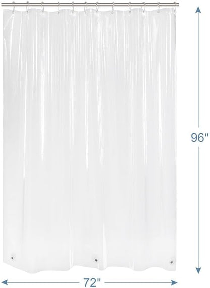 Extra Long Shower Curtain Liner, 72 x 96 Clear Plastic Shower Liner PEVA Waterproof Medium Weight Shower Curtains for Bathroom with Magnets and Grommets