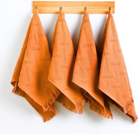 HunnmingRe 4 Pack Boho Hand Towel for Kitchen, Orange