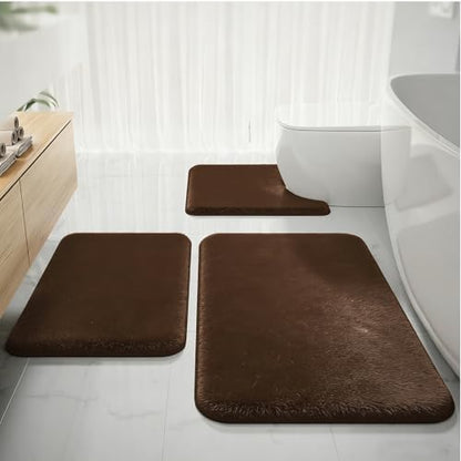 RUN HELIX Bathroom Rugs Sets 3 Piece, Soft Absorbent Memory Foam Bath Mats Set, Dry Fast Bath Mat, Machine Washable Bath Rug Set for Bathroom （Chocolate）