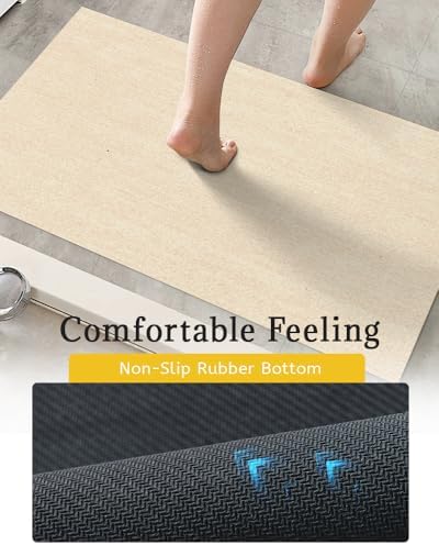 Mecko Bath Mat 16"x24",Ultra Thin Bathroom Rug fit Under Door Beige