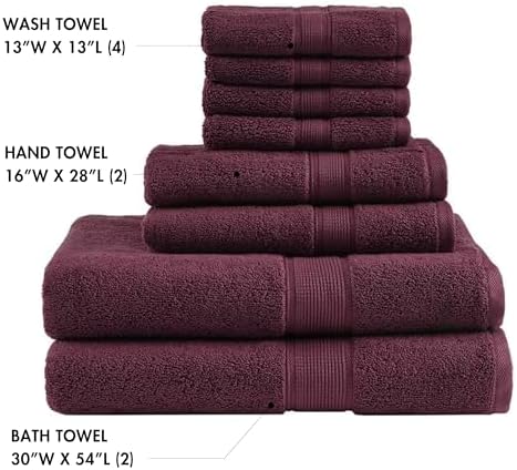 Madison Park 800GSM 100% Cotton Bathroom Bath Towel Set of 8, Burgundy