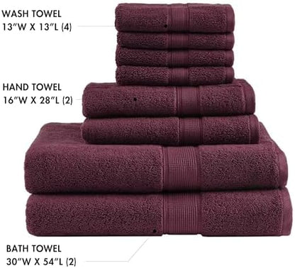 Madison Park 800GSM 100% Cotton Bathroom Bath Towel Set of 8, Burgundy