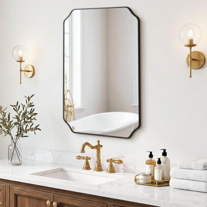 Vanity Bathroom Mirror, 20" x 30" Black Scalloped Mirror for Wall