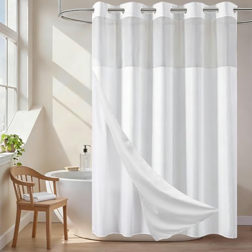 No Hook Shower Curtain and Liner Set for Bathroom, White, 71" x 74"
