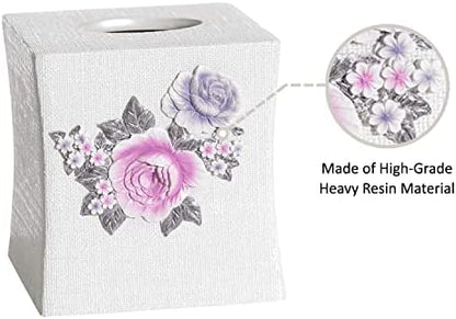 Zahari Home 2pc Michelle Bathroom Set Waste Basket & Tissue Cover Modern Classic Decor Stylish Unique Design Beautiful Floral Bathroom Accessories Set