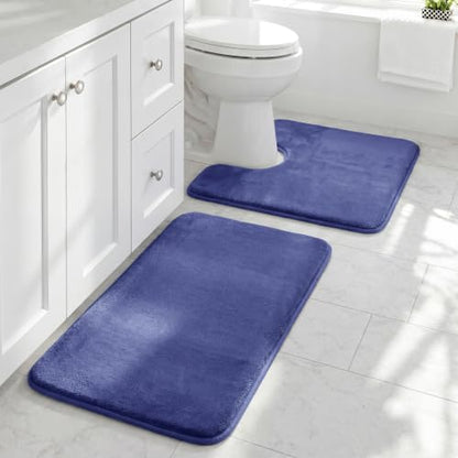HUXMEYSON Bathroom Rugs Sets 2 Piece, Non-Slip & Quick Dry Bath Mat Set, Ultra Soft Velvet Bath Rugs for Bathroom, Toilet and Shower Floor, Royal Blue