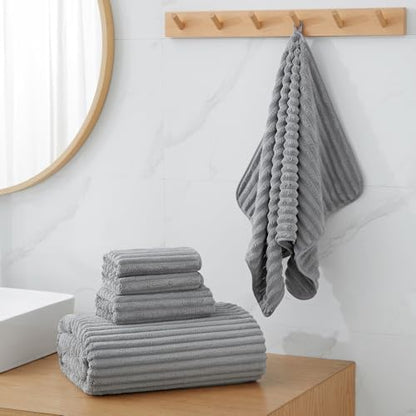 6 Piece Bath Towel Set, 30"x60" Microfiber Towels,Grey