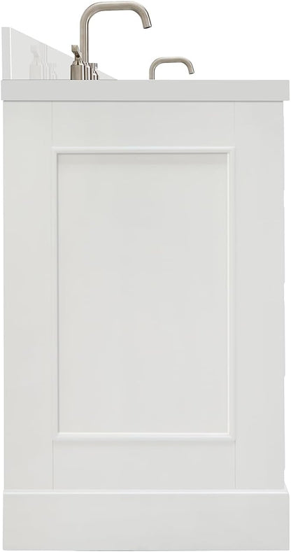 ARIEL Stafford 72-inch Bathroom Vanity with Sink,Solid Wood, 1.5-inch Pure White Quartz Countertop & Backsplash, Double Rectangular Porcelain Sink, 4 Soft Closing Doors, 6 Dovetail Drawers, White