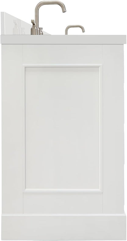 Langford 72-inch White Bathroom Vanity with Left & Right Rectangle Double Sinks, Pure White Quartz Countertop & Backsplash, Solid Wood Frame, Soft-Closing & Dovetail Drawers