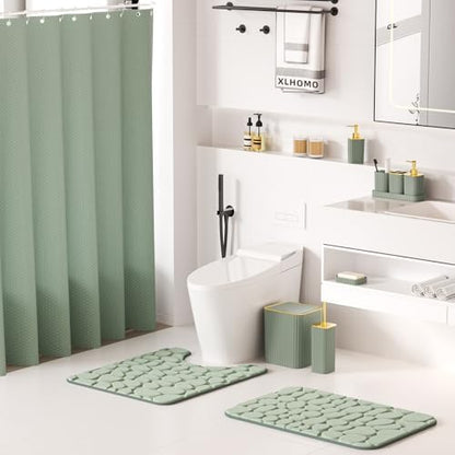 XLHOMO Bathroom Accessories Set - 25PC Sage Green Bathroom Set, Bathroom Set with Shower Curtain and Rugs, Sage Green Shower Curtain Set, Bathroom Accessory Set, Trash Can & Soap Dispenser