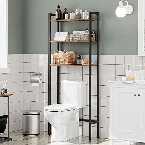 HOOBRO Over The Toilet Storage, 3-Tier Bathroom Organizer Shelf Over Toilet, Freestanding Bathroom Storage Shelves, Space Saver, Easy to Assemble for Room, Rustic Brown and Black BF41TS01