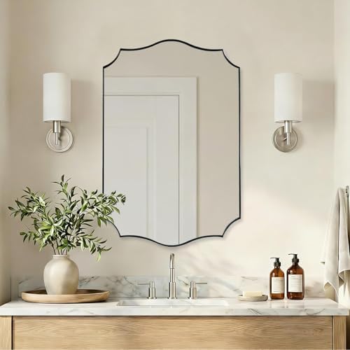 ANDY STAR 20"x30" Brushed Nickel Bathroom Mirror, Scalloped Mirror for Bathroom Vanity, Modern Silver Mirror in Rustproof Stainless Steel Frame, Elegant Curved Scallop Design, Ideal for Home Remodel
