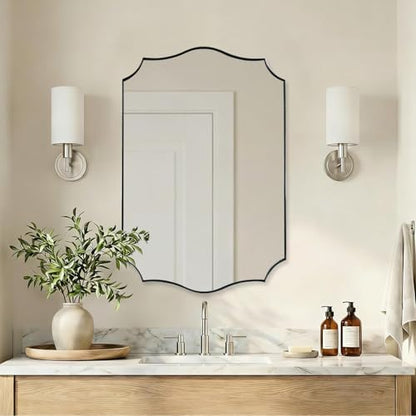 ANDY STAR 20"x30" Brushed Nickel Bathroom Mirror, Scalloped Mirror for Bathroom Vanity, Modern Silver Mirror in Rustproof Stainless Steel Frame, Elegant Curved Scallop Design, Ideal for Home Remodel