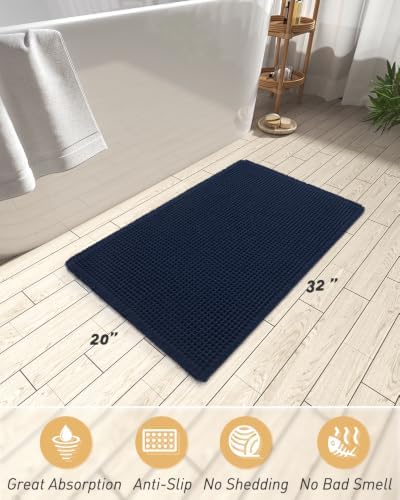 Upgraded Waffle Bath Mat Ultra Absorbent Non Slip Bathroom Mat, 20" x 32"