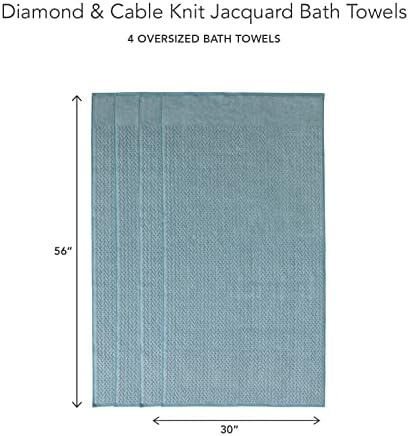 Texere 100% Organic Cotton Jacquard 650 GSM Premium Bath Towel Sets - Extra Absorbent Quick Dry and Plush (Cable, Smoke Blue, 4 Bath Towels)