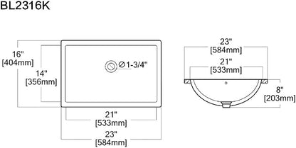 Dcolora 23x16 In. Undermount Bathroom Sink, Boat-Shaped Fireclay White Ceramic Porcelain Lavatory Vanity Bath Sink Under Counter Vessel Sink, Farmhouse Style #DC-UVS2538002
