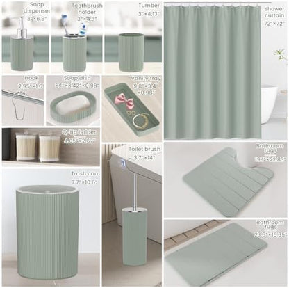 Sage Green Bathroom Decor Set Complete with Shower Curtain and Rugs