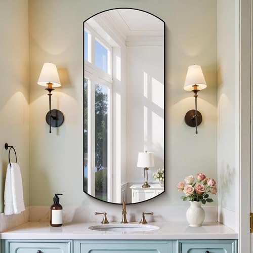 COFENY Bathroom Mirror, 20x48 Inch Black Oval Wall Mounted Mirror with Thin Metal Frame, Modern Bathroom Vanity Mirrors for Over Sink, Entryway, Living Room, Bedroom
