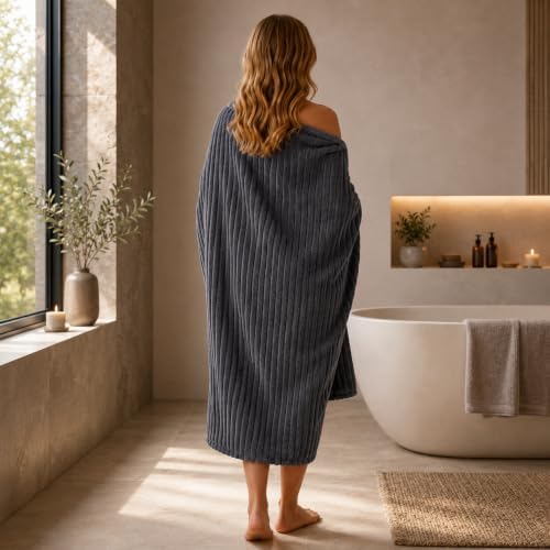 3 Pack Bath Towel Set, 40"x80" Oversized Bath Sheet, Charcoal Gray