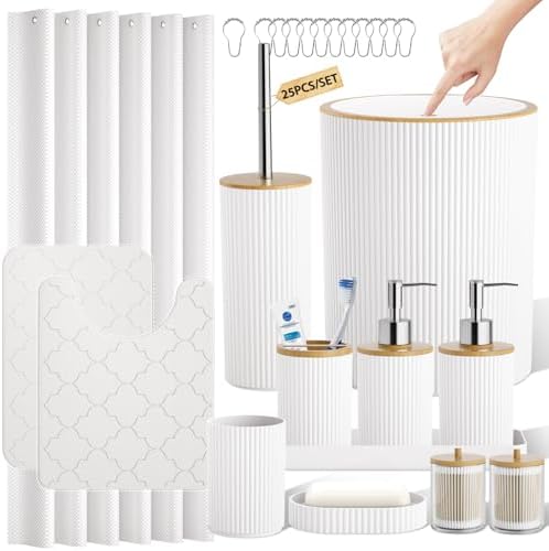Bathroom Accessories Set Coordinated, 25PC White Bath Accessory Set