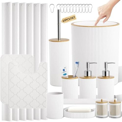 Bathroom Accessories Set Coordinated, 25PC White Bath Accessory Set