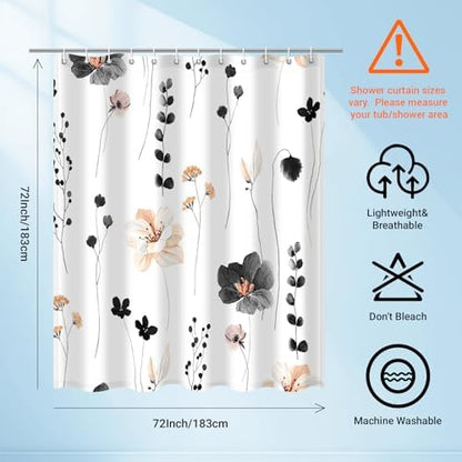 WITHLOC Floral Shower Curtains for Bathroom, Black, 72" W x 72" L