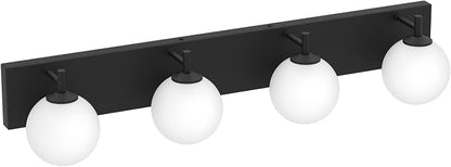 Aipsun Bathroom Light Fixtures, 4 Lights Matte Black Vanity Light, Modern Wall Sconces Lighting, Modern Bath Wall Mounted Lights with Milky Glass Globe(Exclude Bulb)
