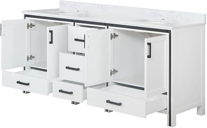 Ziva 80 in W x 22 in D White Double Bath Vanity and Cultured Marble Top