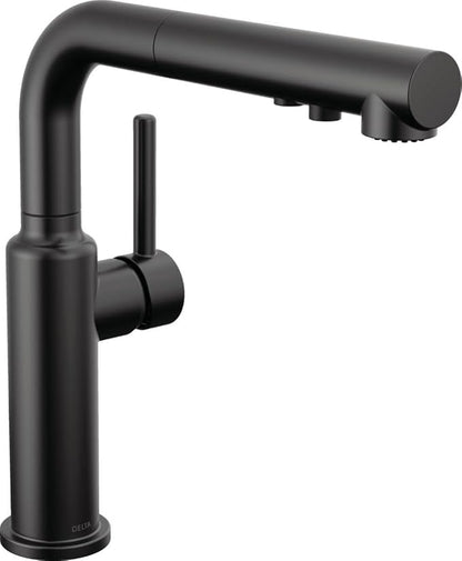 Delta Daneri Matte Black Kitchen Faucet with Pull-Out Sprayer, Modern Single Hole Kitchen Sink, Single Handle, Matte Black 16879-BL-DST