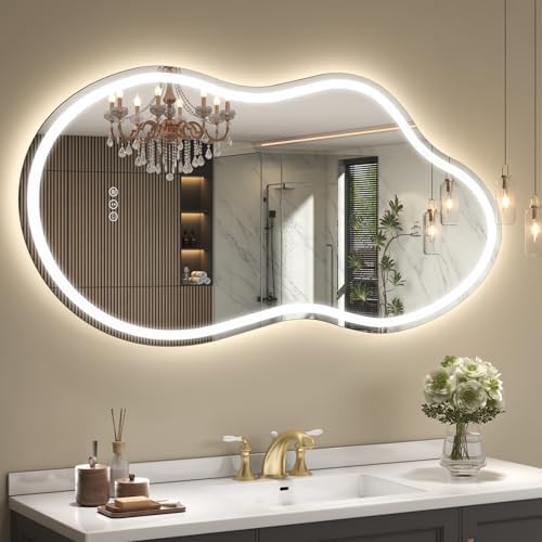 SMIROR 40x24 Irregular Led Lighted Bathroom Vanity Mirror