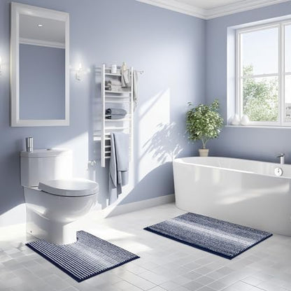 BSICPRO Bathroom Rugs Sets 2 Piece, 32"x20" + U-Shaped 24"x20", Navy Blue