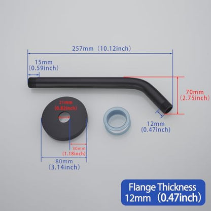 Shower Arm with Flange,Ceiling Mount Replacement Rain Shower Head Straight Arm Ceiling-Mounted For Fixed Shower Head & High Pressure Rain 10 Inch Matte Black,SW-RD91018-10MB.