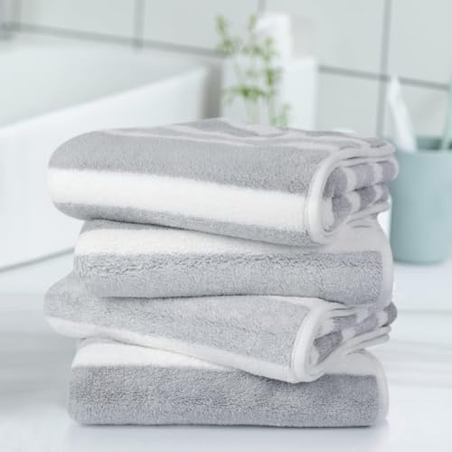KinHwa Gray Hand Towels for Bathroom, Microfiber, Gray Stripe, 6 Pack
