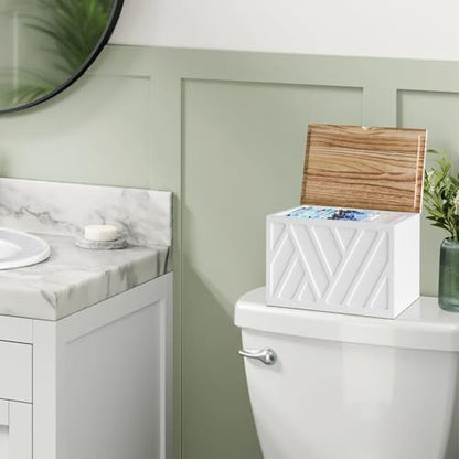 Jorkol Tampon Holder for Bathroom Decor, Feminine Product Organizer with Lid, Shark Week Tampon Storage, Wood Pad and Tampon Organizer for Toilet Organizer, Bathroom Accessories Box for Girl Stuff
