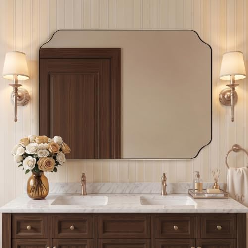 ANDY STAR 36"x48" Champagne Bronze Scalloped Mirror for Bathroom Sink