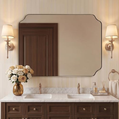 ANDY STAR 36"x48" Champagne Bronze Scalloped Mirror for Bathroom Sink