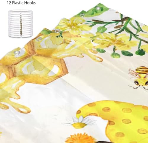 Ansouyi Spring Bees Honey Cute Gnome Shower Curtain Set with 12 Hooks, Bath Curtains Waterproof Polyester Fabric, Home Bathroom Bathtubs Decor Washable Durable Fabric, 72" Wx72 L