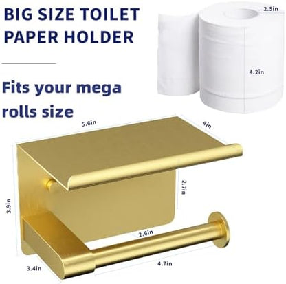 GLNLQ Brushed Gold Toilet Paper Holder Wall Mount, Adhesive or Screw-in