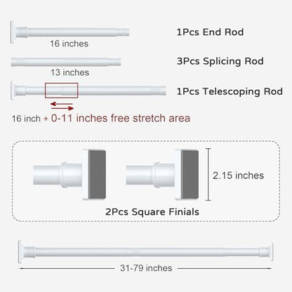 UIOSANRT White Shower Curtain Rod 31-79 Inches Non-Slip Shower Rod Tension Mounted No Drill Shower Curtain Rods Spring Tension Rod Adjustable Tension Curtain Rod for Windows Bathroom