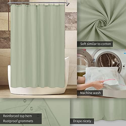 ALYVIA SPRING Sage Green Fabric Shower Curtain Liner Waterproof - Soft & Light-Weight Cloth Shower Liner with 3 Magnets, Hotel Quality & Machine Washable - Standard Size 72x72, Desert Sage (Pack of 2)