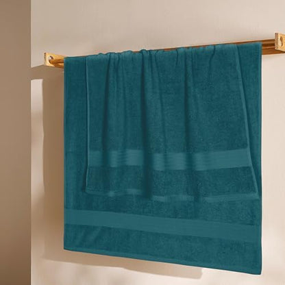 GLAMBURG Premium Cotton 4 Pack Bath Towel Set - 100% Pure Cotton - 4 Bath Towels 27x54 - Ideal for Everyday use - Ultra Soft & Highly Absorbent - Teal