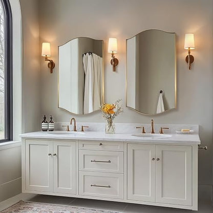 ANDY STAR 26"x38" Scalloped Mirror for Bathroom，Brushed Gold Rectangle Wall Mirror with Curved Edge Stainless Steel Metal Frame, Wall-Mounted Mirror for Bathroom, Entryway, Living Room