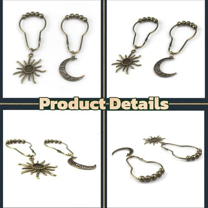 Celestial Shower Curtain Hooks 12 Pack of Sun and Moon Decor Theme Comes with a Bronze Shower Curtain Hooks for Celestial Boho Goth Witchy Shower Curtain (12)