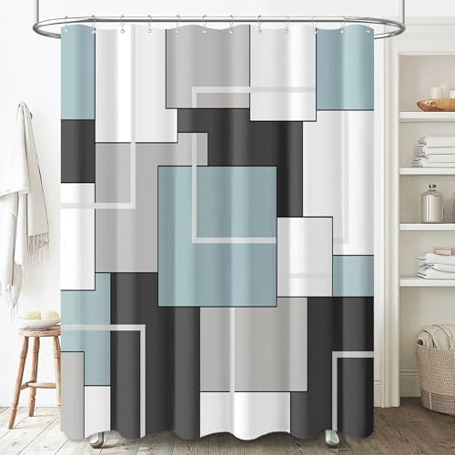 BTTN 60x72 Stall Geometric Waterproof Fabric Shower Curtain Set, Fog Blue