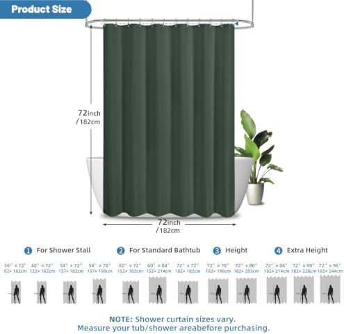 2-in-1 Waterproof Fabric Shower Curtain - No Separate Liner Needed, Hotel-Style Waffle Weave, Effortless Cleaning & Washable Bathroom Shower Curtain Set,72Wx72H,Velvet Green