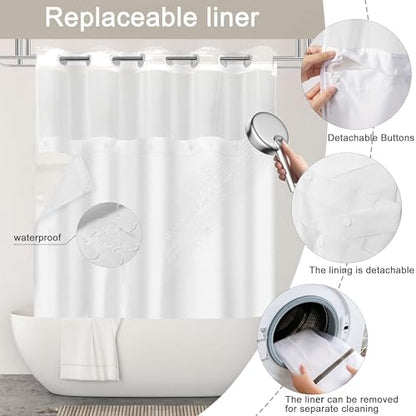 No Hook Shower Curtain with Liner, Creme Stripe, 71x74 Inch
